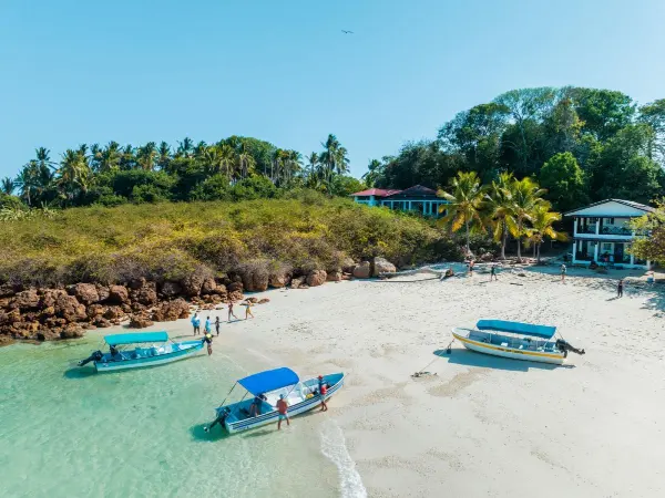 Pedasi Panama pristine beach with boats and turquoise water