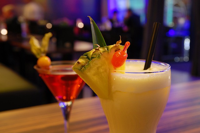 Rooftop bar with Panama City skyline view at sunset